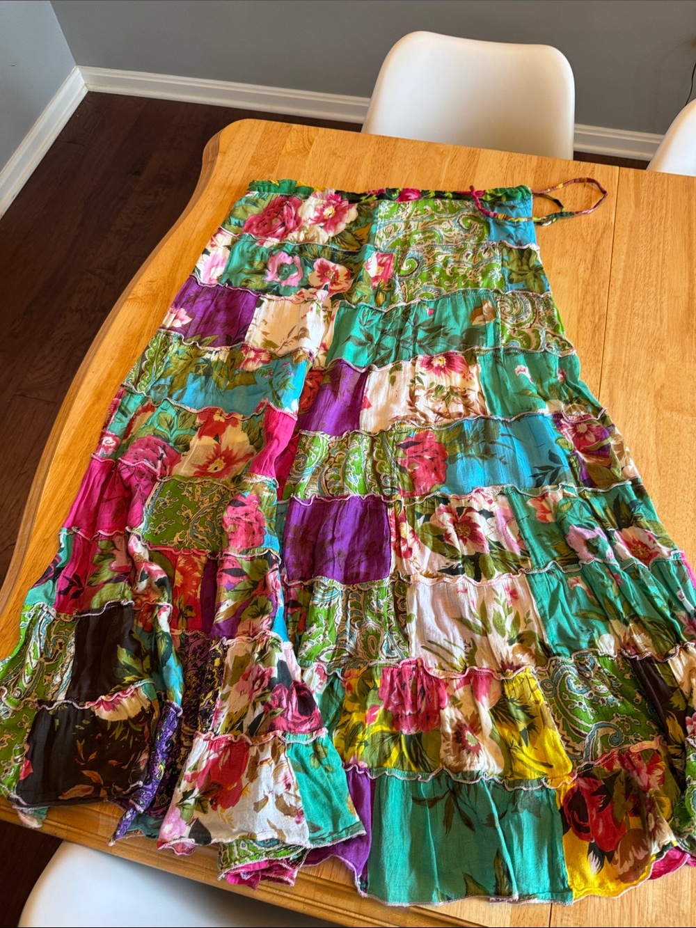 Patchwork Floral Tiered Maxi Skirt - Multicolor